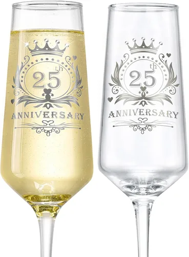 Miniatura 9 de ROXBURGH Juego de 2 copas de champán con diamantes de imitación tachonados, decoraciones de 10º aniversario de 7 onzas, copas de champán de cristal