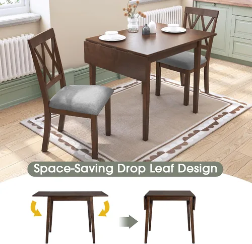 Miniatura 5 de P PURLOVE Juego de comedor de 3 piezas para cocina, juego de mesa de comedor de madera con mesa de comedor de hojas abatibles y 2 sillas tapizadas