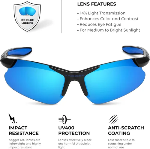 Miniatura 4 de Gafas de sol deportivas polarizadas para niños y niñas, gafas de béisbol y sóftbol, montura TR90 Negro Espejo azul hielo