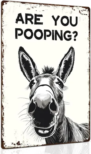Miniatura 20 de ALKB Letrero de baño con diseño de gato esmoquin, divertido letrero de metal de 8 x 12 pulgadas – Are You Pooping – Decoración de pared de gloria