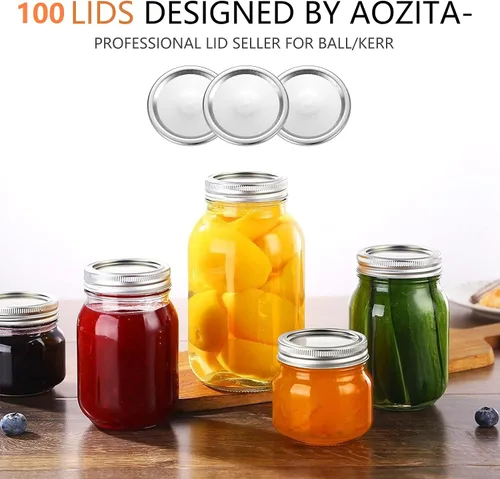Miniatura 2 de Tapas de conservas para tarros Ball, Kerr – Tapas de metal tipo Mason para conservas – Material de grado alimenticio, 100% ajustado y hermético