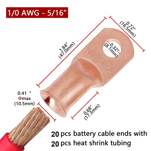 Miniatura 27 de TKDMR - Kit de 264 piezas de extremos de cable de batería, 132 piezas de terminales de anillo de lengüetas de cable de cobre resistentes AWG 8 6 4 2