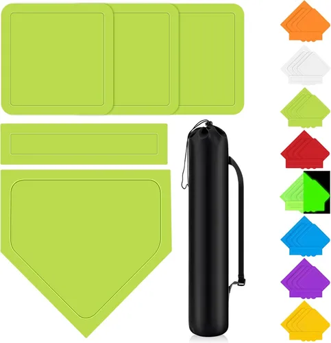 Miniatura 15 de Hiboom Juego de 5 bases de béisbol y sóftbol con bolsa de transporte portátil, 3 bases abatibles, 1 placa de inicio, 1 goma de lanzamiento