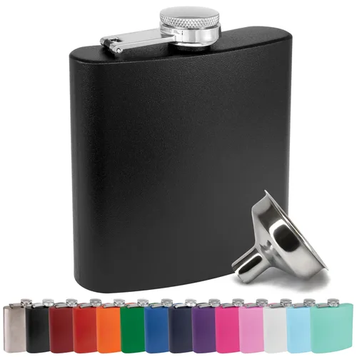 Petaca de Acero Inoxidable de 6 oz con Embudo de Petaca para Hombres y Mujeres - Juegos de Regalo de Petaca con Recubrimiento en Polvo, Padrinos de