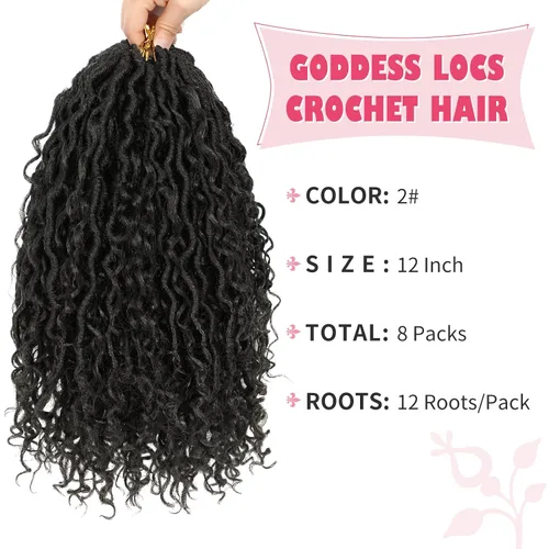 Miniatura 28 de Alicoco Goddess Locs Cabello de Ganchillo 12 Pulgadas 8 Paquetes Rastas Sintéticas de Ganchillo Para Mujeres Rastas Suaves Boho Pre-enrolladas River