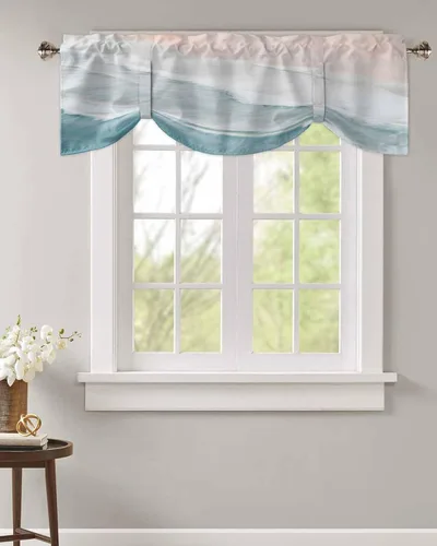 Miniatura 2 de Cortinas de verano con cenefa de amarre para ventanas, cortinas costeras de cocina costeras para ventanas, cortinas náuticas junto al mar, beige
