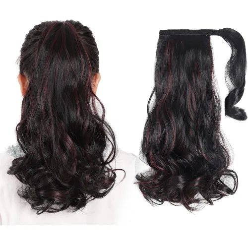 Miniatura 24 de Extensiones de cabello para cola de caballo, extensión de cola de caballo roja de 16 pulgadas, corta, ondulada, rizada, envolvente, cola de caballo