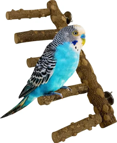 SIMENA Perca de escalera para pájaros, soporte de loro de madera natural, juguete de escalada de hámster, escalera de jaula de pájaros para pájaros