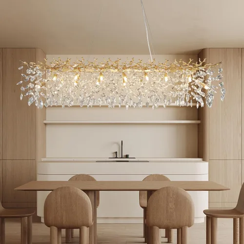 Miniatura 27 de YUYI Lámpara colgante de cristal de 8.3 pulgadas para isla de cocina, modernos candelabros de rama de árbol dorados, lámpara colgante redonda