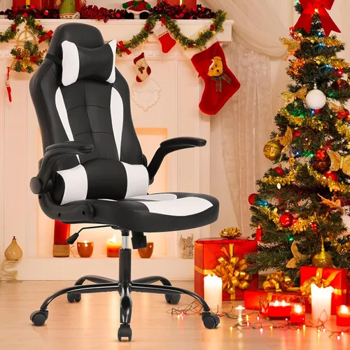 Miniatura 10 de Silla de juegos, silla de oficina con respaldo alto, silla de escritorio ergonómica de carreras de PC con reposacabezas soporte lumbar y brazos