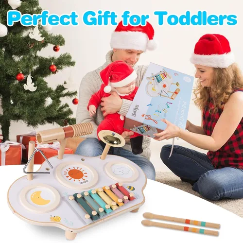 Miniatura 7 de Twefex Juego de batería para niños, juego de batería 9 en 1 para niños pequeños, instrumentos musicales Montessori, juguete para bebés, juguetes