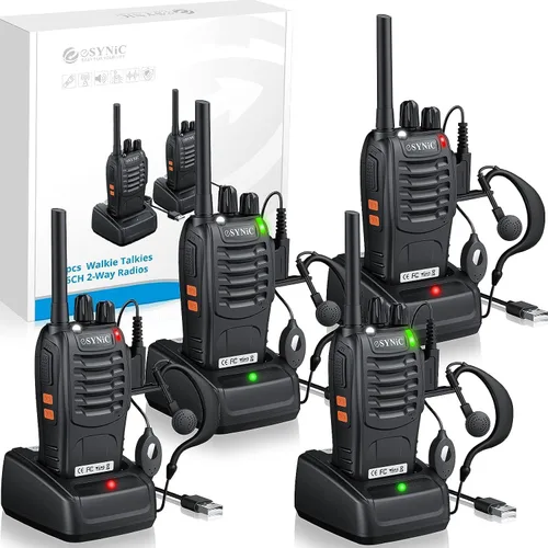 Miniatura 10 de eSynic Kit de 3 walkie talkies de 3 millas de largo alcance, diseño resistente, linterna y VOX manos libres, batería recargable de 1500 mAh