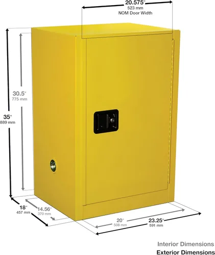 Miniatura 2 de Justrite Gabinete de almacenamiento inflamable para encimera de cierre manual de 12 galones, acero de calibre 18, 1 estante, gabinete de fuego de 1