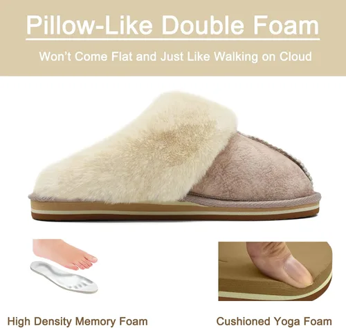 Miniatura 5 de KuaiLu Pantuflas mullidas de espuma viscoelástica doble para mujer, acogedoras con soporte de arco cálido, pantuflas de meter cómodas