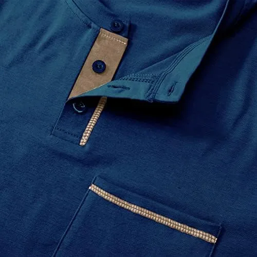 Miniatura 6 de M&F EVENMINE Mens Fashion Casual Front Placket Basic Short Sleeve Henley T-Shirts Button Cotton Pocket Tee