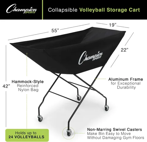 Miniatura 3 de Champion Sports Volleyball Cart & Equipment Storage, Durable Aluminum Frame for High Volume Practices & Training Sessions, 24 to 40 Ball Storage