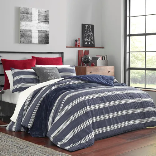 Miniatura 12 de Nautica - Juego de edredón King, ropa de cama reversible de algodón con fundas a juego y bolsa de lavandería reutilizable, peso medio, certificado