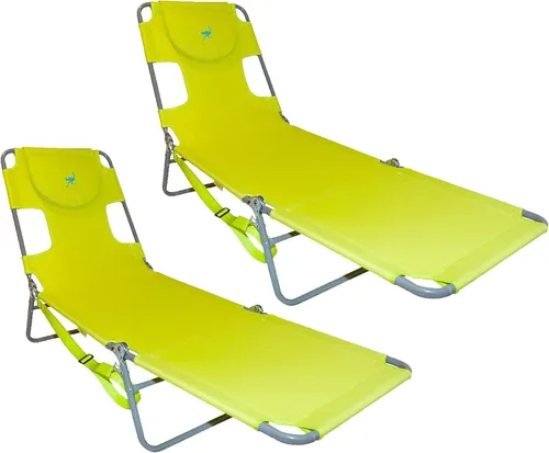 Ostrich Chaise Lounge - Silla plegable portátil de 3 posiciones para playa, patio, campamento y piscina con correa de transporte, verde neón
