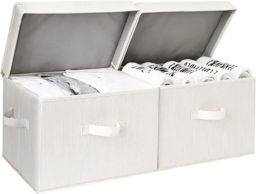 Miniatura 12 de StorageWorks Contenedores de almacenamiento de tela con tapa, cajas de almacenamiento decorativas para estantes, cesta organizadora de armario Beige