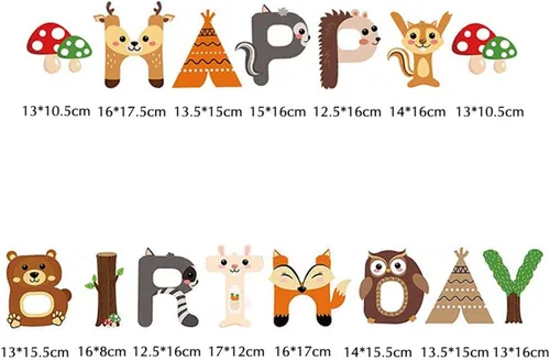 Miniatura 4 de Decoraciones de fiesta de bosque, pancarta de feliz cumpleaños con guirnalda de banderines de animales del bosque para niños y niñas, suministros