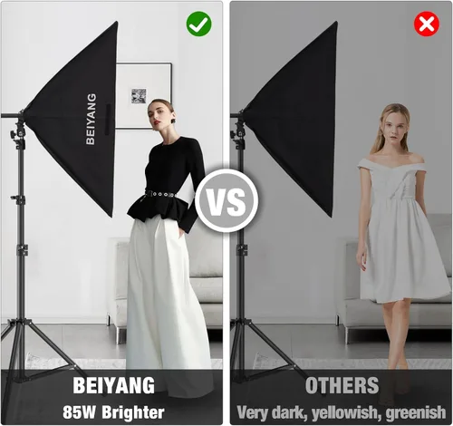 Miniatura 8 de BEIYANG Kit de iluminación Softbox, 2 x 20 x 28 pulgadas, caja suave para fotografía con 2 bombillas LED E27 de 85 W 6000 K, luces de estudio