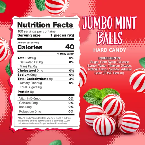 Miniatura 2 de Bolitas de menta jumbo de 2 libras Caramelo duro con sabor clásico a menta Caramelo antiguo para bufés de vacaciones y cuencos de oficina