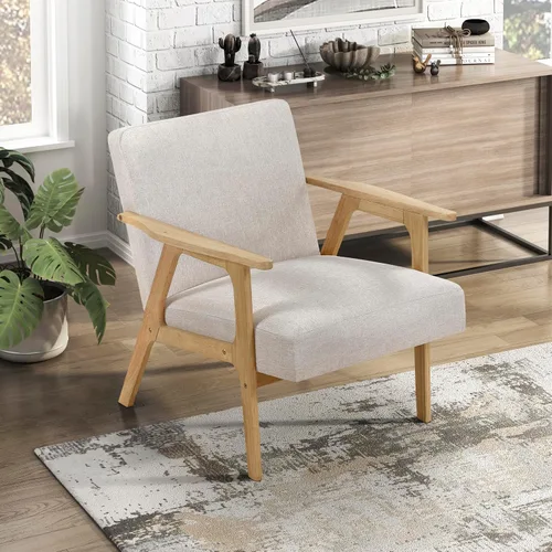 Lexicon Silla decorativa moderna de mediados de siglo, sillón tapizado, asiento de sofá individual, acabado natural, con marco de madera maciza,