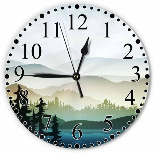 Reloj de pared de paisaje natural, montaña y lago Natures Hills, árbol en ríos, reloj silencioso de 10 pulgadas sin tictac, funciona con pilas para