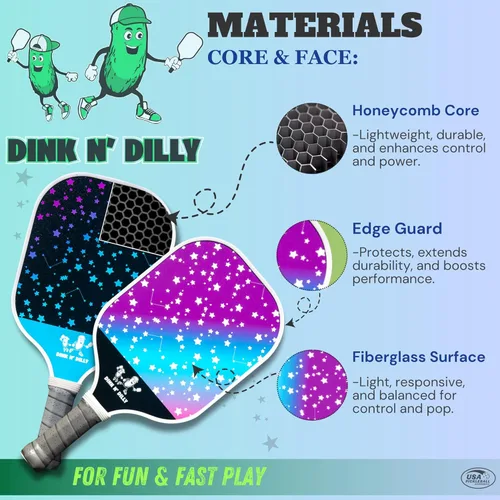 Miniatura 2 de Dink N' Dilly Pickleball Paddle USAPA Approved Lightweight with Cushion Grip, Ideal for All Skill Levels, Premium Quality Paddle and Balls for 2