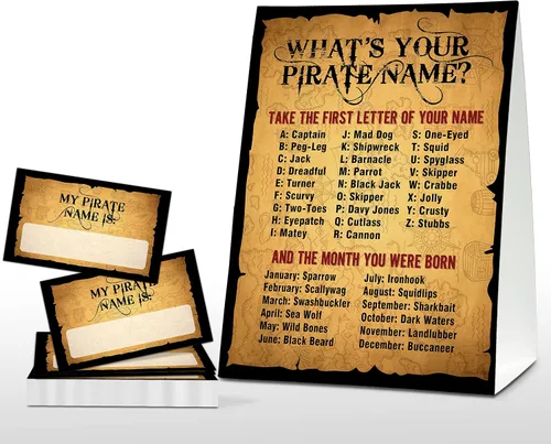 Miniatura 8 de Juego de "What's Your Pirate Name" - Juegos vintage de fiesta de cumpleaños pirata para niños - Actividad escolar familiar en el aula - 1 letrero