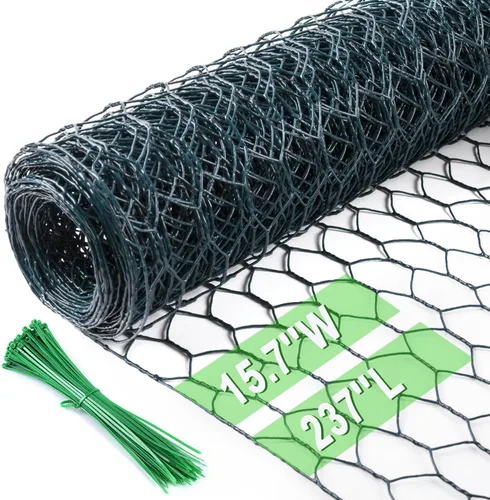 Miniatura 34 de Alambre de pollo de 13.7 pulgadas x 393.7 pulgadas, malla galvanizada hexagonal para jardín, valla de jardín para mascotas, conejos, pollos con 100