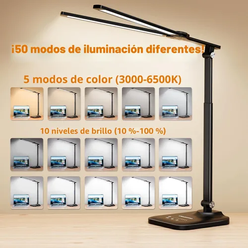 Miniatura 4 de CHARYJOD - Lámpara LED de escritorio para oficina en casa, luz de escritorio de arquitecto de altura ajustable con adaptador USB, lámpara de Negro