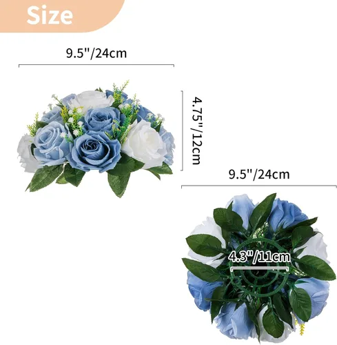 Miniatura 5 de NUPTIO Centros de Mesa Florales de Boda para Mesas: Bola de Flores Artificiales Azul Polvoriento y Blanco para Bodas y Fiesta - 2 Piezas de Arreglos