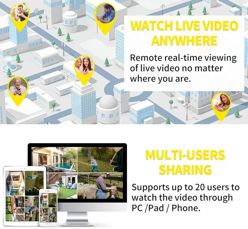 Miniatura 8 de Septekon 2K - Cámaras de seguridad para el hogar, paquete de 4, cámara de seguridad WiFi con cable de 2.4G para exteriores