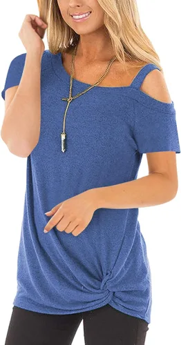 Miniatura 2 de Temofon - Camisetas de mujer, sin hombros, camiseta de verano informal, de manga corta, con diseño de nudo trasero y hombros desnudos, tallas S a 2XL