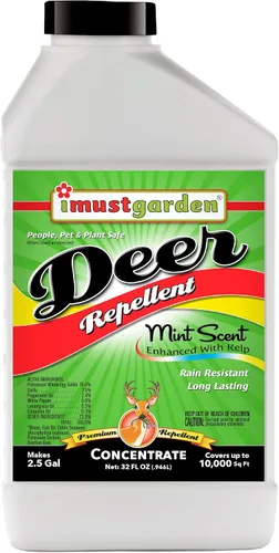I Must Garden Concentrado repelente de ciervos – 32 oz: aroma a menta venado en aerosol para plantas – Ingredientes naturales – Hace 2.5 galones y