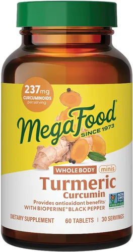 MegaFood Suplemento de curcumina de cúrcuma de cuerpo entero Minis, suplemento de cúrcuma con pimienta negra, 237 mg de curcuminoides por porción,