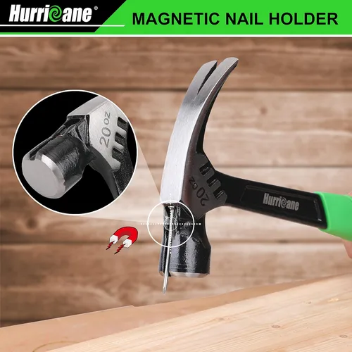 Miniatura 3 de HURRICANE Martillo de garra de 20 onzas con soporte magnético para clavos, martillo de garra recta con mango absorbente de golpes, martillo forjado