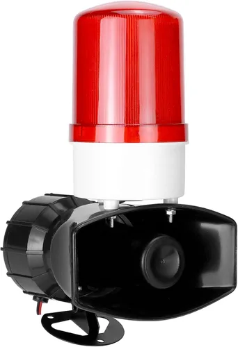 QWORK Alarma de sonido y luz AC110V, alarma de alta intensidad de 115dB con 90-150 destellos por minuto, sistema de advertencia de emergencia LED de