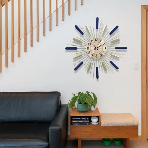 Miniatura 7 de Reloj de pared grande de 30 pulgadas de metal decorativo de mediados de siglo, reloj moderno y silencioso sin tictac, decoración moderna hecha a