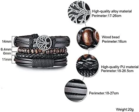 Miniatura 4 de JAVMOO Gothic Bracelet Adjustable Punk Braided Leather Multilayer Grunge Set Bracelets Emo Metal Cuff Wrap Bangles Meaningful Jewelry Gifts for Man