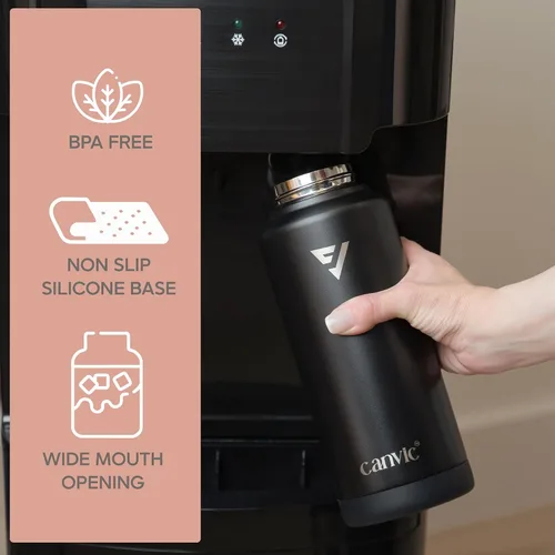 Miniatura 7 de Canvic DualSip - Botella de agua de acero inoxidable aislada al vacío de 32 onzas, 2 tapas a prueba de fugas (pajilla y pico), boca ancha, sin BPA