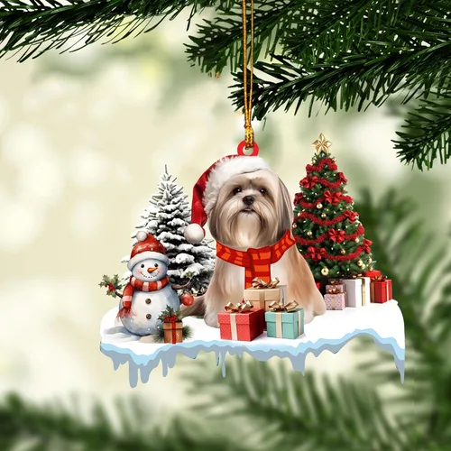 Miniatura 12 de Talataca Lhasa Apso - Bolsa de regalo de Papá Noel en color rojo, 2D, accesorios para espejo retrovisor para automóvil, adorno para árbol