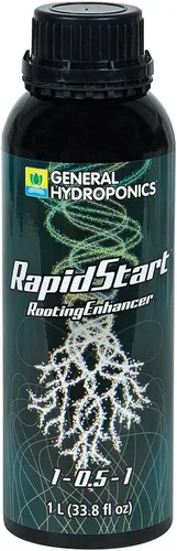 General Hydroponics Rapid Start, líquido que ayuda al crecimiento de las raíces de las plantas.