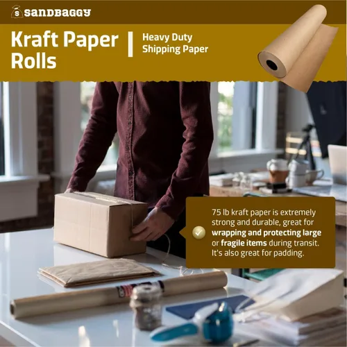 Miniatura 4 de Sandbaggy Rollos de papel kraft de alta resistencia, papel reciclado de 75 libras para envío, embalaje y embalaje, fabricados en Estados Unidos