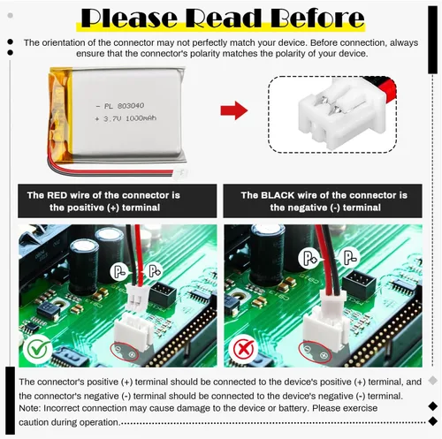 Miniatura 5 de 803040 3.7V 1000mAh LiPo Batería - Batería recargable de polímero de litio con placa de protección y conector Micro JST 1.25 para dispositivo