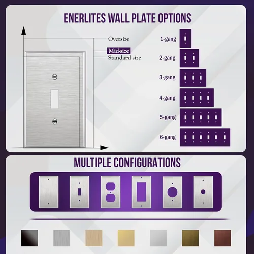 Miniatura 49 de ENERLITES Placa de Pared Metálica para Interruptor de Luz de Palanca, Acero Inoxidable 201, Resistente a la Corrosión, Tamaño Estándar 1-Gang 4.50