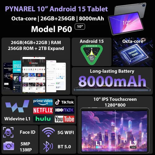 Miniatura 2 de Tablet Android 15 2026 con teclado - 26GB+256GB+2TB Expand, Octa-Core, Gemini AI, 2.4G/5G Wifi, 8000mAh, Widevine L1, cámara dual, tabletas 2 en 1