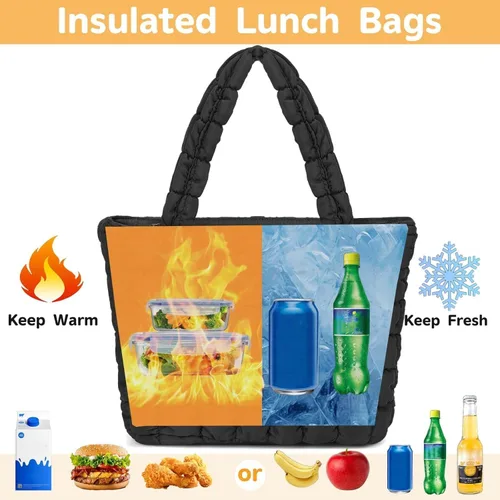 Miniatura 4 de CAMTOP Lonchera para mujeres y niñas, con aislamiento, bonita bolsa de almuerzo, bolsa enfriadora para trabajo, viajes, picnic (negro)