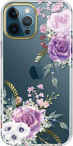 Miniatura 7 de Funda transparente compatible con iPhone 12 Pro iPhone 12 con purpurina y diseño de flores protectoras, a prueba de golpes, delgada, de poliuretano